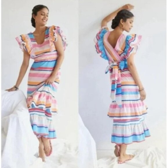 Women's - Anthropologie Plenty By Tracy Reese Rainbow Stripe Maxi Dress, Medium - Picture 1 of 11